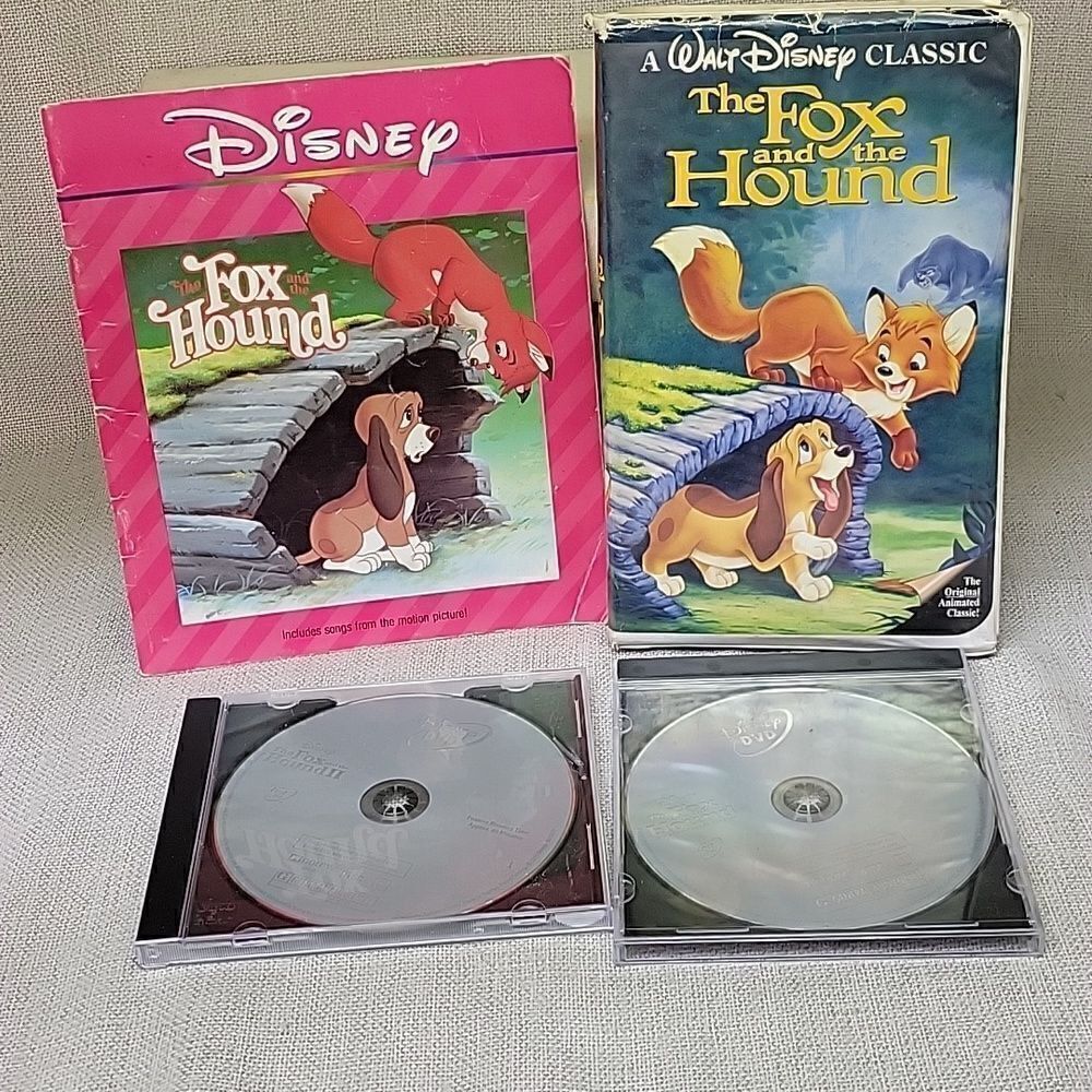 Disney Fox and the Hound I and II dvds, vhs, and a book